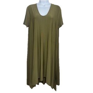 Lafayette 148 Hi Low Side Slit Loose Stretch Dress Olive Green Women Medium